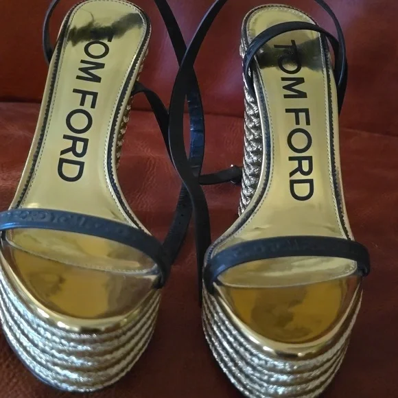 Tom Ford Metallic Rope Ankle-Strap Platform heels - Picture 2 of 5